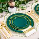 4 Sets Ribbon Twirl Cotton Linen Placemats, 15 inch Embroidery Round Cloth Table Mats with Green Scalloped Edge Washable Fabric Place Mats Flower Shape for Wedding Baby Shower Party Table Decor