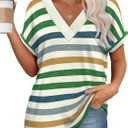 WIHOLL Womens Summer Tops Short Dolman Sleeve Shirts 2026 Fashion V Neck Outfits Clothes (L)