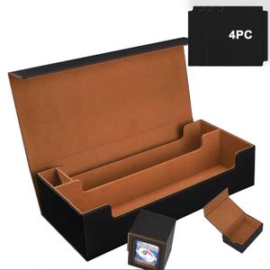 MTG Card Storage Box TCG Deck Case Holds Fits 5 Windows Decks Card Box Or 1800+ Sleeved Cards for MTG, YuGiOh, Uno, TCG, Trading Cards with Mat Case and Strong Magnet Closure (Black and Golden)