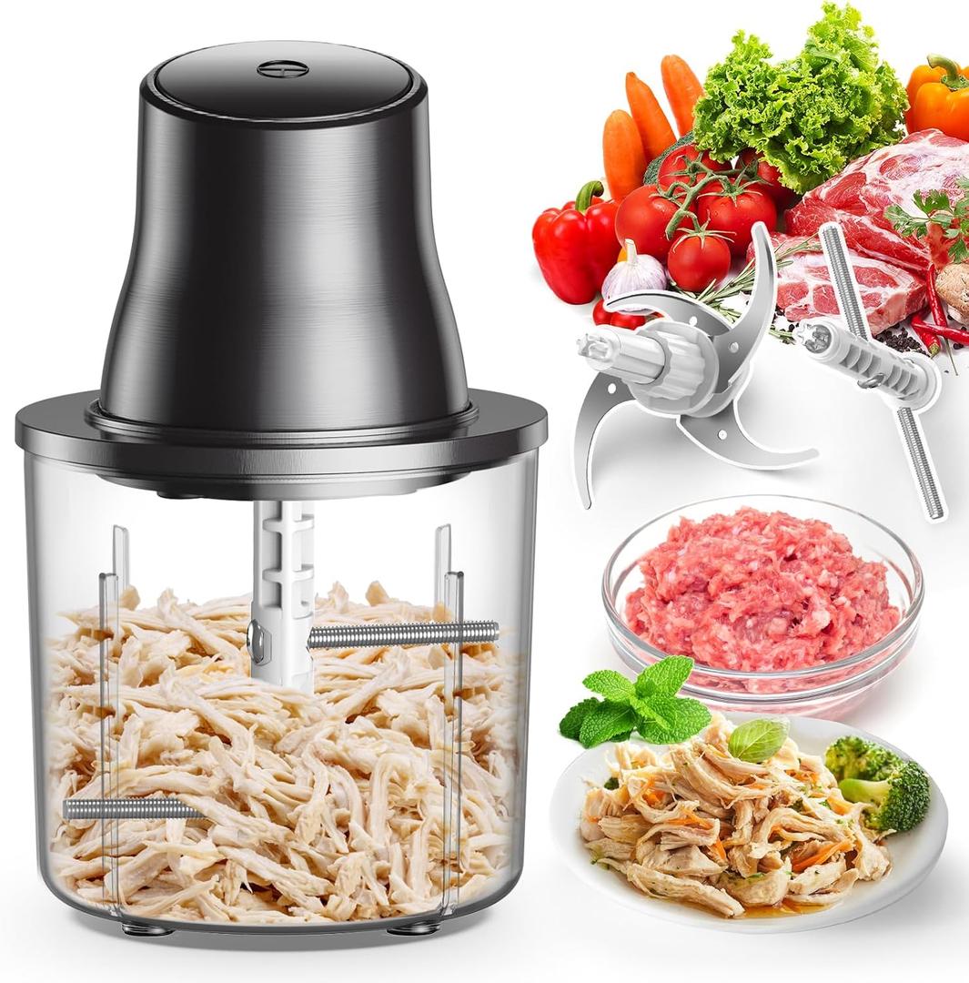 Food Processors, 2 IN 1 Electric Chicken Shredder &Food Chopper with 250W Copper Motor,1.5L Bowls & 2 Bi-Level Blades,One-Touch Electric Chicken Breast Shredder Tool-Smart Overheat Protection (Black)