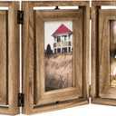 Emfogo 4x6 Picture Frame Rustic Wood Hinged Folding Triple Picture Frames Collage, Double-Sided Display Rotatable High Definition Glass Photo Frame for Home TableTop(Carbonized Black)