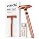 ZOMCHI Safety Razor for Men&Women with 5 Double Edge Safety Razor Blades, Double Edge Razor, Reusable Razor, Plastic Free  Rose Gold (1 Count (Pack of 1))