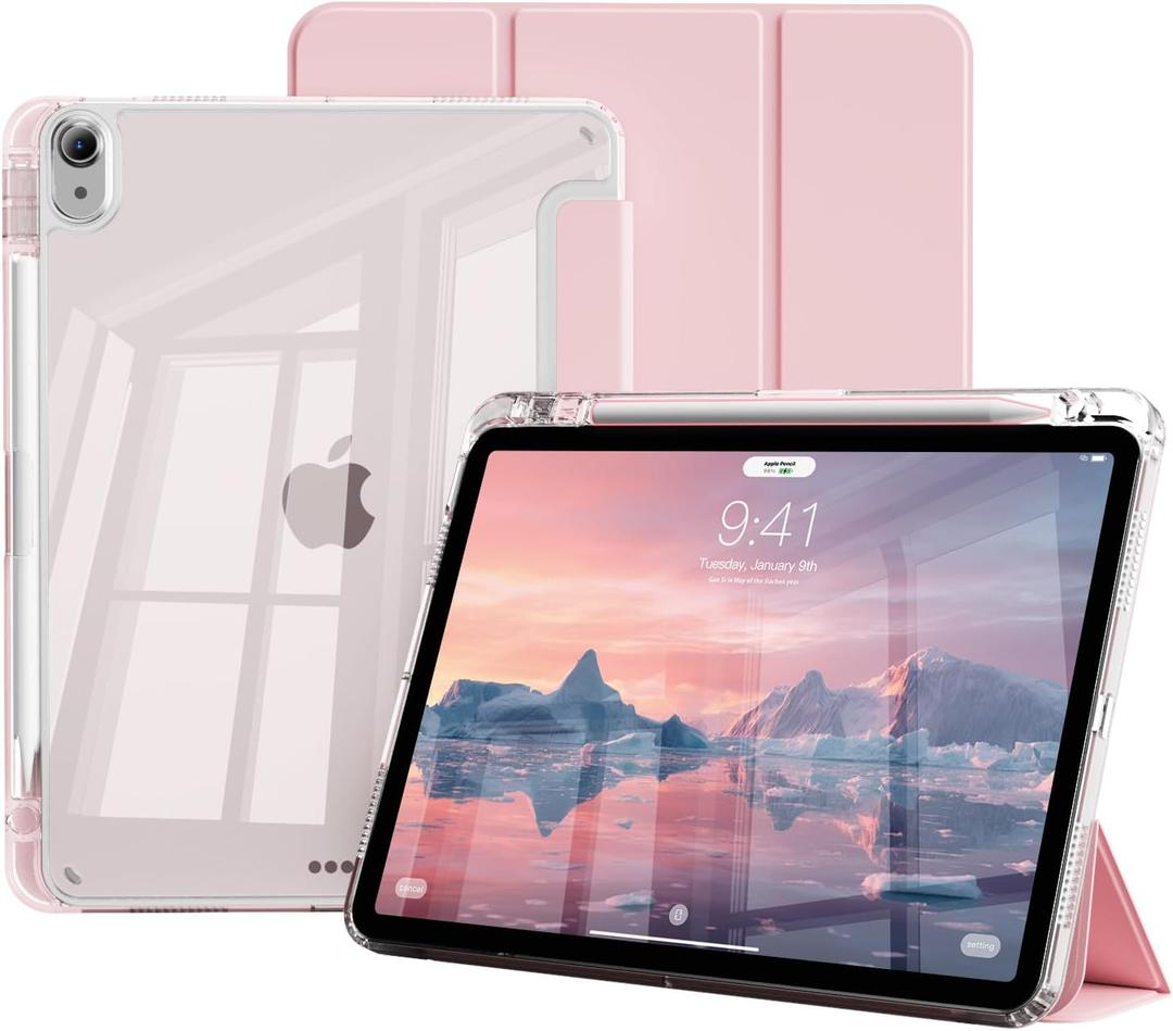 Case for iPad (A16) 11th Generation 11 Inch 2025, iPad 10th Gen 10.9 Inch 2022 with Pencil Holder,Slim&Lightweight Cover,TPU Hybrid Clear Transparent Back,Anti-Yellow,Auto Wake/Sleep(Pink)