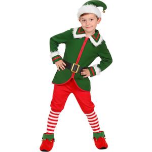 Kids Christmas Elf Costume for Boys Holiday Elf Costume Outfit (5-6 Years)