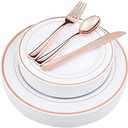 WDF-125PCS Rose Gold Plastic Silverware&Disposable Plastic Plates - Disposable Plates include 25 Dinner Plate,25 Salad Plate for Wedding Party Birthday