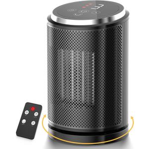 QQT 1500W Ceramic Space Heater with Thermostat, Remote Control,12H Timer,70 Oscillation - Portable Desktop Electric Heater with High-Res Touchscreen,Child Lock for Bedroom,Office, Indoor Use,Black