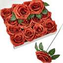 Artificial Flowers Burnt Orange Fake Rose Silk Rose 16 Pcs Real Looking Fake Flowers with Stems for DIY Wedding Bouquets Party Tables Centerpieces Floral Arrangements Festival Decoration