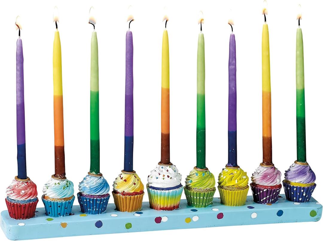 Rite Lite Chanukah Hand Painted Resin Cupcakes Menorah 11.50" Hanukkah Menorah
