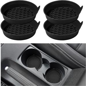 4PCS Car Cup Holder Coasters, Silicone Non-Slip Recessed Automotive Cup Mats, Vehicle Interior Insulation Drink Insert Pads Decor Accessories, Universal for SUV Truck Van (Black)