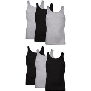 Hanes Mens Cotton Tank Undershirts Pack, Moisture-wicking Ribbed Lightweight Multi-pack Underwear, Black/Grey Assorted - 6 Pack, X-Large US