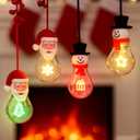 Brightever 4-Pack Hanging Christmas Lights for Christmas Tree Decor, USB Rechargeable Christmas Light Bulbs Portable Decorations with Xmas Elements Filament, Great Gift for Coworkers, Friends (Snowman & Santa)