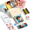 iDPRT 46 Photo Printer, Portable Color Picture Printer, Thermal Sublimation Mini Picture Printer, Bundle 20 Sheets Photo Paper & 1 Ribbon Cassette, Photo Printer for iPhone & Android (Beige)