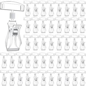 Honeydak 100 Pcs Clear Sign Holder Clips Bulk for Retail Display, Plastic Shelf Price Sign Clamps, Double Sided Clips Label Tag, Clear Retail Merchandising Display Tags for Rack, Baskets