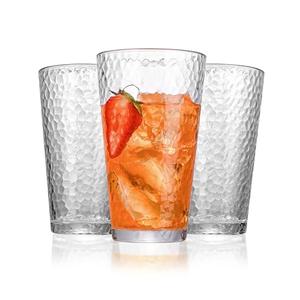 Amyoole Drinking Glasses Set of 8, 16oz Clear Highball Water Glasses, Stackable Lead-Free Hammered Glass Cups, Kitchen Drinkware Glassware for Cocktail, Beer, Juice, Iced Tea, Margaritas and Mixed Drinks