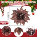 Jetec 30 Pcs Brown Christmas Poinsettia Flowers Artificial Tree Decoration Glitter Poinsettia Flowers for Christmas Tree Ornaments Wreaths Floral Holiday Decor