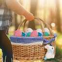 Easter Basket with Grass, 12 Plastic Eggs and Bunny Charm, Medium Oval Wicker Picnic Gift Basket with Lined Interior for Kids Egg Hunt, Candy, Toys, Spring Decor and Table Centerpieces, Blue Gingham