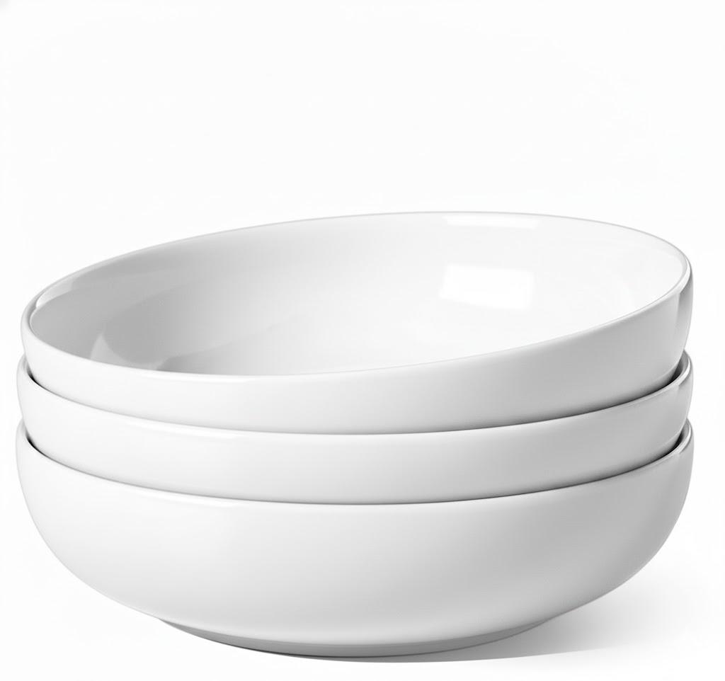 LE TAUCI Pasta Bowls 45 oz, Salad Bowls Set for Serving Soup, Pasta, Noodle, Dinner, Large Kitchen Bowl Plates, Microwave Safe - 8.5 Inch, Set of 3, White