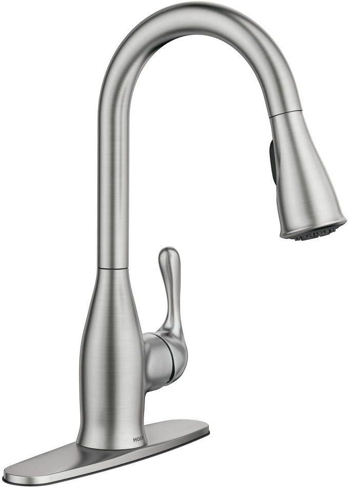 Moen Kaden Spot Resist Stainless One-Handle Transitional Kitchen Pulldown Faucet with Reflex and Power Clean Spray Technology, 87966SRS
