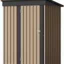 Flamaker 5x3 FT Storage Shed Waterproof Metal Garden Shed with Lockable Door Utility Tool Shed Outdoor Storage for Backyard, Patio and Lawn, Brown