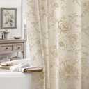 Farmhouse Floral Linen Shower Curtain, Vintage Beige Pattern Rustic Shower Curtains for Bathroom, Tan Taupe,72x78