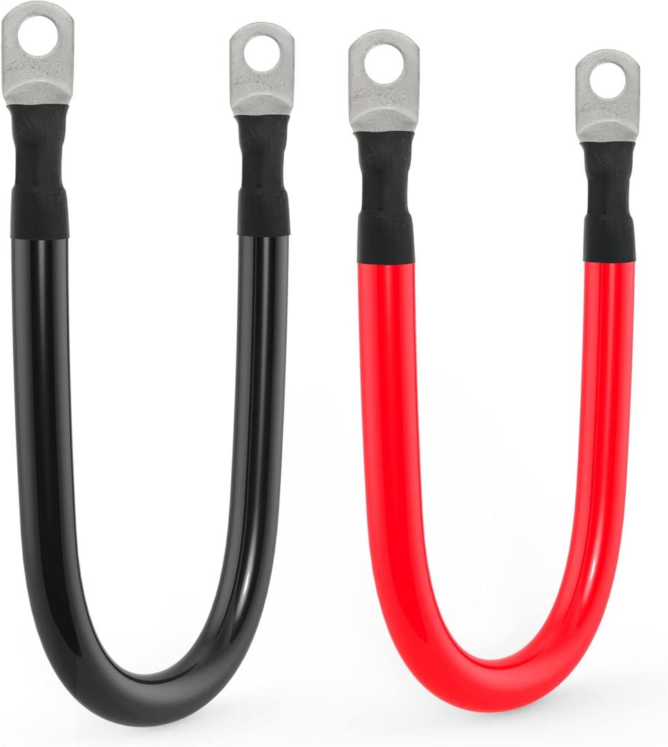 1/0 AWG Gauge Battery Cable Power Inverter Cables with 3/8 Inch lugs for Solar Marine RV Car Truck Tractor Motorcycle 2pcs (1FT)