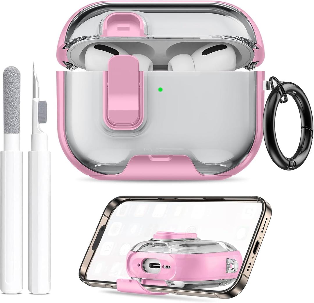 for AirPods Pro 3 Case (2025) with Phone Stand & Cleaner Kit, Cute Soft Silicone Cover for AirPods Pro 3rd Genera case with Keychain for Women Men with Keychain for Airpod Pro case(2025) Pink