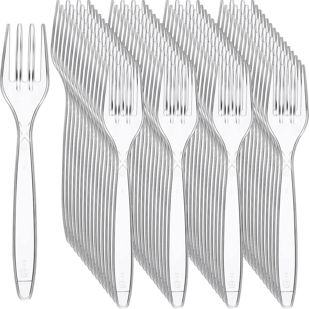 1000 Pcs Clear Disposable Plastic Forks, Heavy Duty Plastic Utensils Bulk Cutlery Heavyweight Silverware Disposable Forks for Home Party Picnic Food, 5.8 Inches