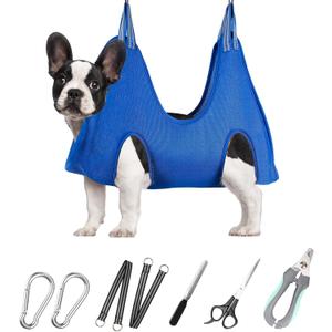 ATESON Pet Grooming Hammock for Small Dogs & Cats with Nail Clippers/Nail Trimmers/Grooming Scissors, Dog Grooming Harness for Nail Trimming, Pet Grooming Sling Helper (Blue), Size Small