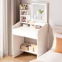 Small Makeup Vanity Desk with Lighted Mirror, White, 23.62" W x 15.74" D x 53.93" H (Smart LED Mirror, Open Shelves, 2 Drawers)