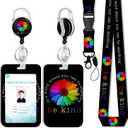 2 x Be Kind Id Badge Holder with Lanyard,Retractable Badge Holders Reels,Breakaway Lanyards for ID Badges,Cute Fashion Key Chain Keychains,Badge Clips for School Office