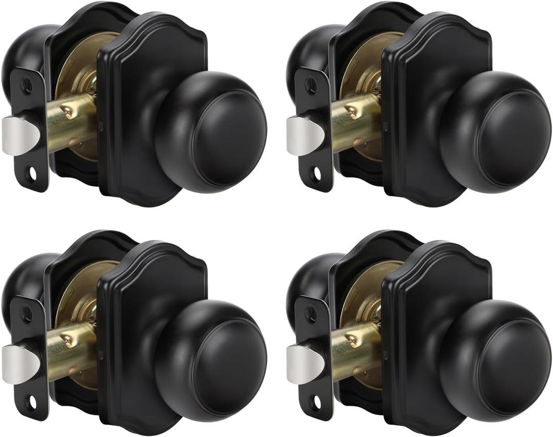 Goldenwarm Matte Black Closet Door Knobs Interior No Lock, Passage Door Knobs Hallway, Black Door Knob Without Lock 4 Pack