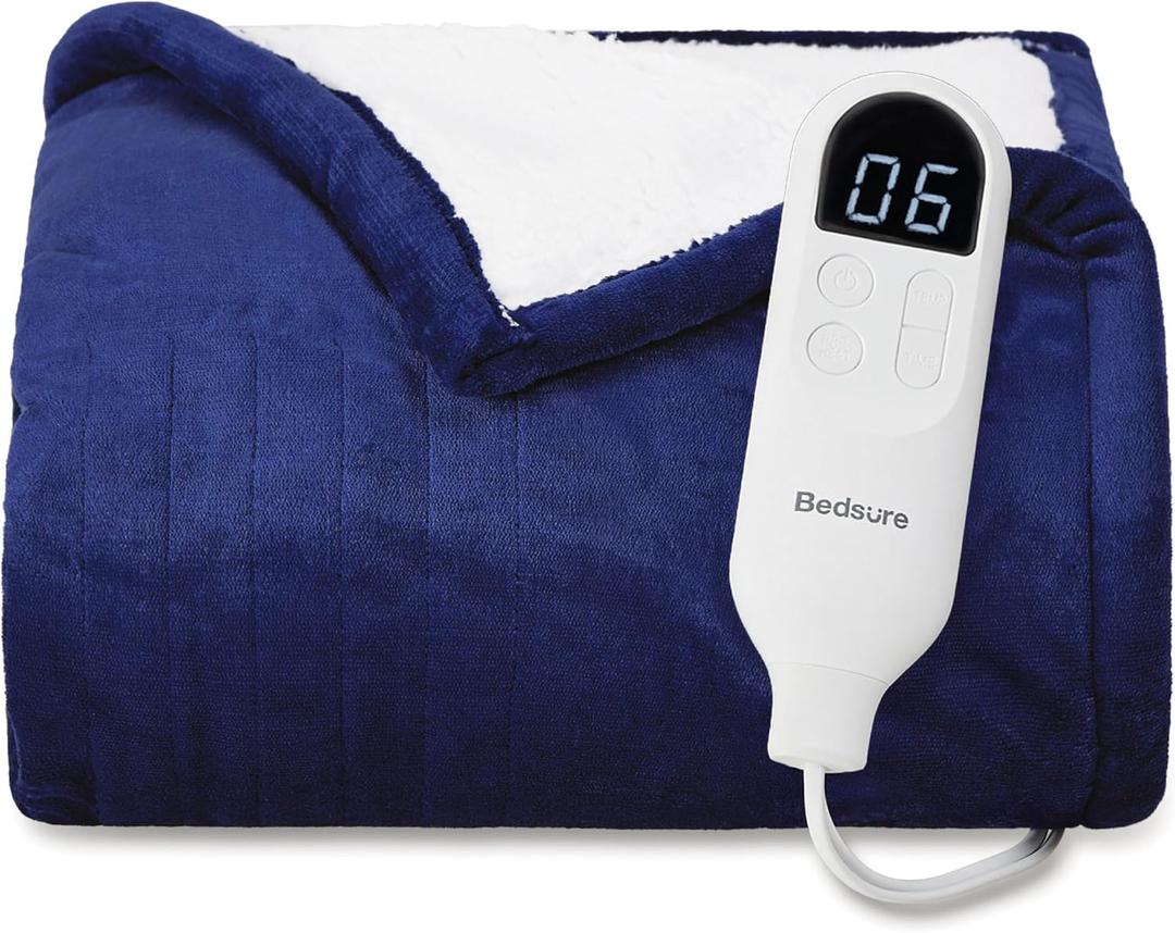Bedsure Heated Blanket Throw Blanket with Preheat Function, Soft Flannel Electric Blanket Throw with 6 Time Settings(Up to 10H) & 6 Heating Settings, Gifts for Grandma (50"x60", Pageant Blue)