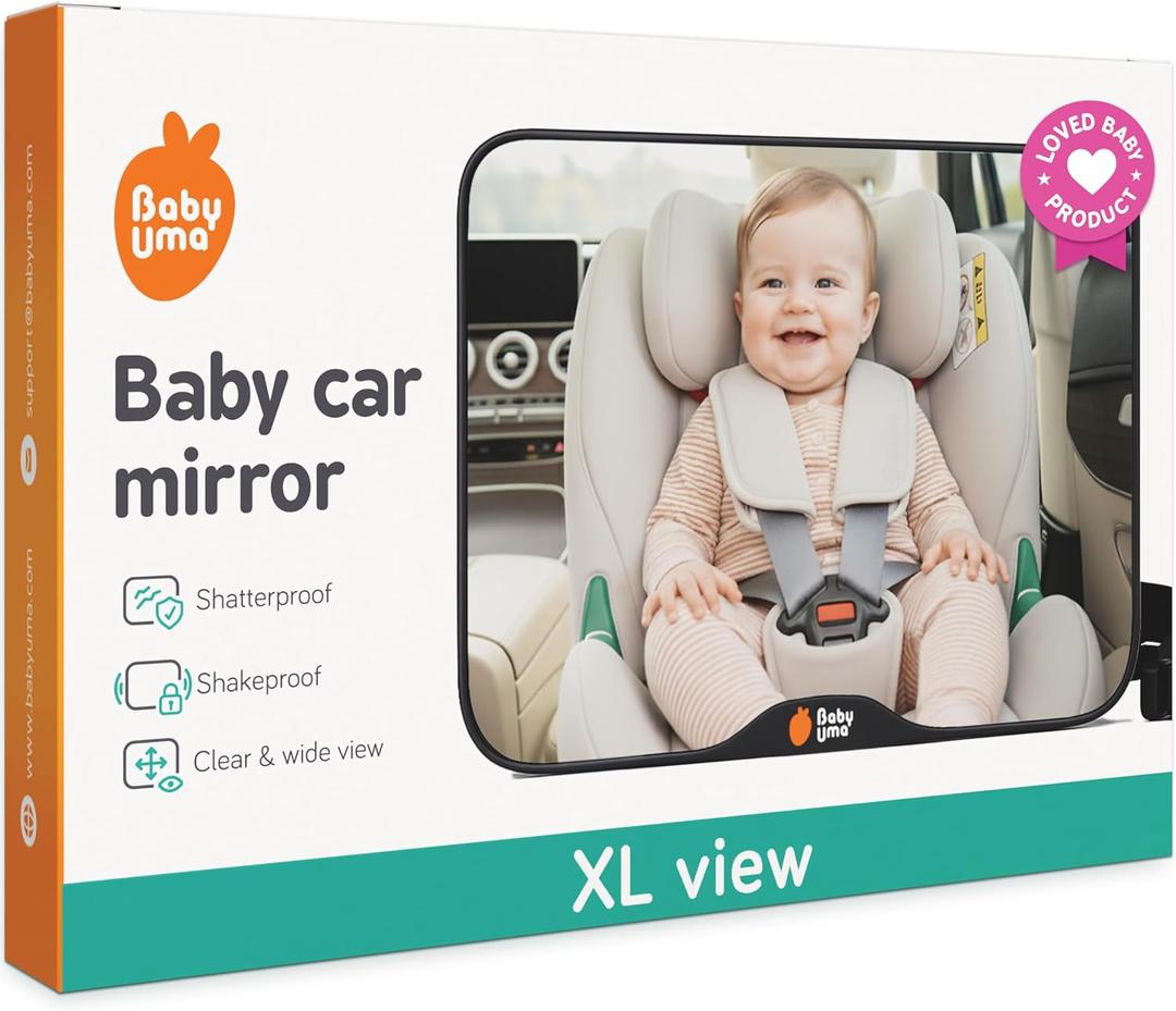 Baby Uma Baby Car Mirror Shatterproof Backseat Accessory for Rear Facing Infant, Clear Wide View Design for Safe Travel Monitoring, 6.69 x 9.65 x 1.14 inches