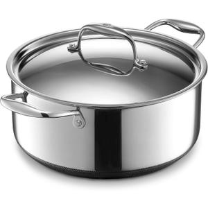 HexClad Hybrid Nonstick 5-Quart Dutch Oven with Stainless Steel Lid, Stay-Cool Handles, Dishwasher-Friendly, Oven-Safe Up to 900F, Induction Ready, Compatible with All Cooktops