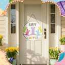 3 Pcs Happy Easter Door Hanger Decoration Easter Rabbit Wooden Door Sign Bunny Welcome Wreath for Front Decor for Farmhouse Home Living Room Decor, 11.8 x 11.8 Inch