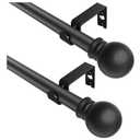 Black Curtain Rods 2 Packs for Windows 36"- 48", Decorative Drapery Rod Adjustable, 5/8 inch Small Curtain Rod for Bedroom, Living Room, Kitchen and Outdoors