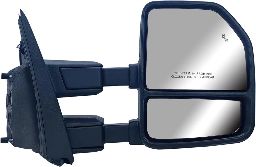 Replacement Passenger Right Side Door Towing Mirror Power and Heated with Signal Light and BLIS Textured and Chrome Back Cover For Ford F-150 F-250 F-350 F-450 F-550 Super Duty from 2015 to 2020