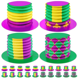 Janmercy Mardi Gras Hats Accordion Party Top Hats Cardboard Foldable Paper Hats for Adults Carnival Costume Headwear 16 Pcs