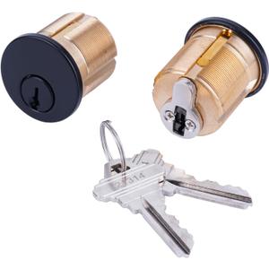 2 Pack Brass Keyd Alike Mortise Door Cylinder Lock, 1 1/4" Inch Length Keyed Standard SC1 Keyway, Door Replacement Lock Cylinder with 2 Keys Suitable for Home and Commercial Use (Black).