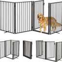 Metal Freestanding Dog Gates with Door for Outdoor Indoor,80'' Extra Wide 32'' Tall Free Standing Dog Gate for Doorways,Large Openings,Deck,Yard,Foldable Safety Pet Fence(Black,4 Panels)