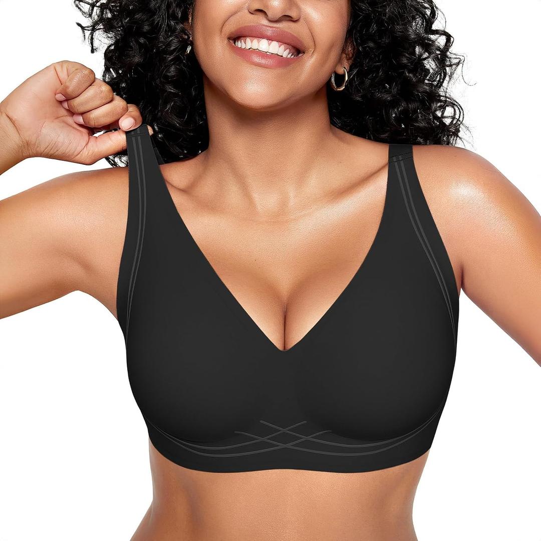 ProKloud Wireless Triangle Bralettes for Women Plunge Unlined Bras No Underwire Comfortable Unpadded Everyday Tshirt Bra (Black, L)
