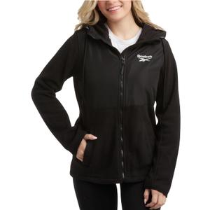 Reebok Womens Fleece Jacket - Lightweight Super Soft Polar Fleece Lined Outerwear - Zip Up Hooded Winter Jackets for Women (Large, Jet Black)