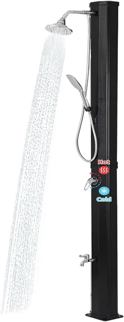 Solar Heated Outdoor Shower with Foot Wash - 10 Gallon High Capacity Outside Shower Kit for Poolside & Backyard, Eco-Friendly Pool Shower with Adjustable Temperature & Easy Installation