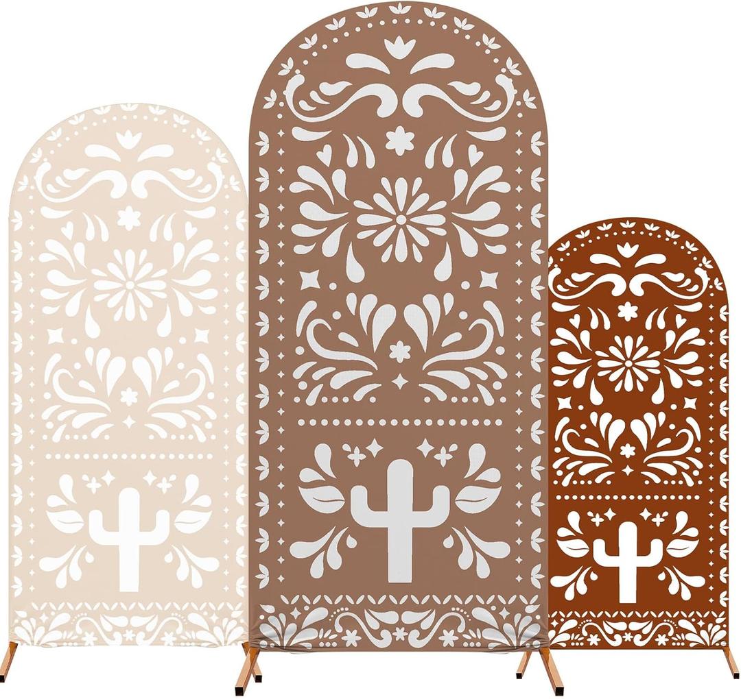 3 Pcs Mexican Cielito Lindo Arch Backdrop Cover 4ft 5ft 6ft 2-sided Stretchy Arch Stand Covers for Mexico Talavera Wedding Birthday Baby Shower Party Decor (Only Cover)