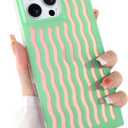 Rectangle Case for iPhone 16 Pro Case for Women Girls Boys, with Iridescent Wave Pattern and Cute Candy Color Design, Kawaii Aesthetic Girly Protective Phone Cover, Light Green