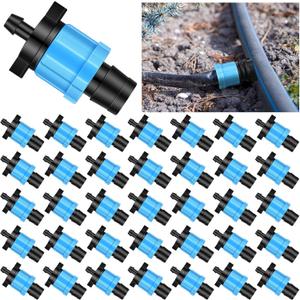Frienda 50 Pcs Drip Irrigation Kit, 1/4" Barb for 5/8" Drip Tape, Twist Locks, Blue PP Plastic, Suitable for Gardens, Landscaping