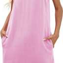 Famulily Women Cute Sleeveless Ruffled Deep V Neck Dresses Cotton Linen Dress for Summer Casual Shift Dress with Pockets Large