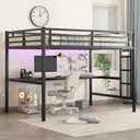 Bellemave Twin XL Loft Bed with Desk, Metal Twin XL Loft Bed Frame with guardrail and Ladder for Adults, Kids, Teens, Black