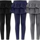 HoeVou Girls Leggings with Skirt for Girls Kids School Uniform Pants Toddler Ruffle Pants Tutu Pull On Warm Clothes 8-10 Y