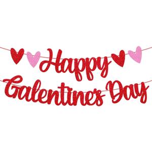 Galentine's Day Decoration Happy Galentines Day Banner Valentine's Day No Boys Allowed Romantic Gal Pals Party Backdrop for Girls Women Red Glitter Decor